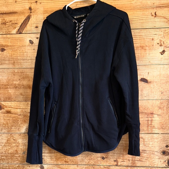 Athleta Fleece Lined Black Zip-Up Hoodie - Picture 1 of 11